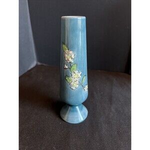Vintage Beautiful Teal Floral 3D Hand Painted Bud Vase Labeled AB Brand